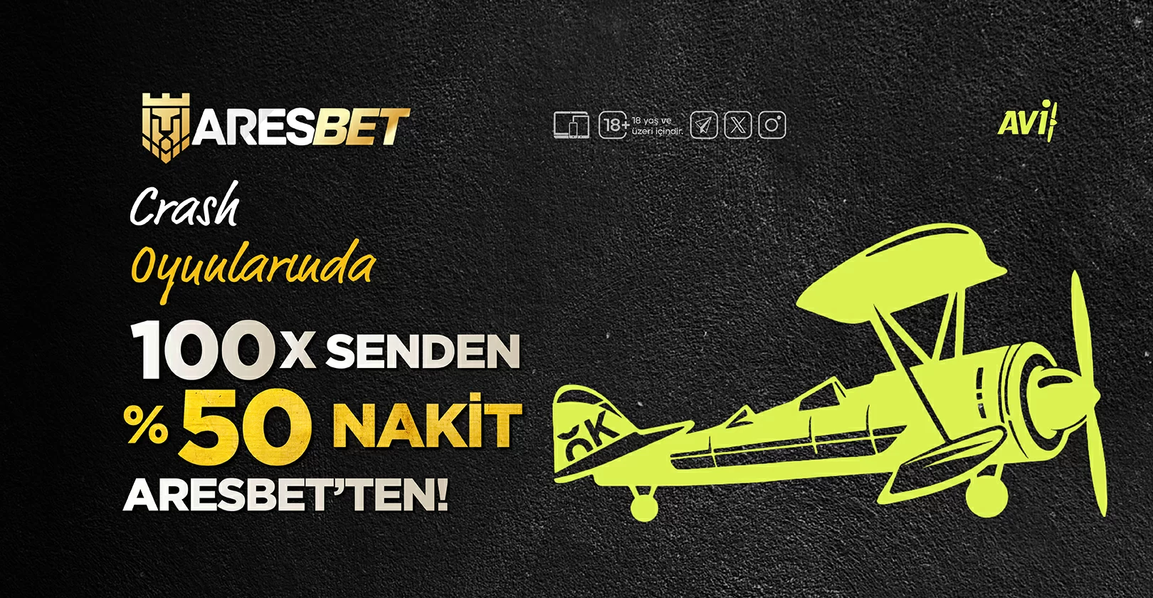 Aresbet Crash Oyunlarında 100X Senden %50 Nakit Aresbet'ten!